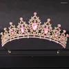 Headpieces Pink Crystal Tiaras och Crowns for Women Bride Rhinestone Prom Diadem Crown Tiara Bridal Wedding Hair Accessories smycken