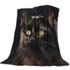 Черная кошка с волосами загадочное фланелевое одеяло для кровать диван