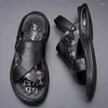 Sandales Top Layer Cowhide pour hommes Anti Slip Soft Sole Sole Place Chaussures en cuir Sandalet Erkek Herren Sandalen