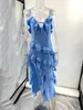 Urban sexy Kleider Urlaub Maxi Midi Rüschen Strandkleid 2024 Neue modische modische Farbe A-Line Midi Kleid Sommer sexy Riemen unregelmäßige Kleid 240410