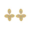 Femmes vintage Bijoux Tempérament de luxe Zircon Boucles d'oreilles de trèfle à quatre feuilles Palais Accessoires d'oreilles en or français