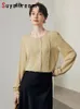 Women's Blouses Suyadream Women Solid Bloused Real Silk Round Collar Lace Chic Shirts 2024 Zomer Casual Top