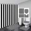 Shower Curtains Black And White Leopard Curtain Set Abstract Geometric Stripes Modern Bath Bathroom Decor Mats Toilet Cover