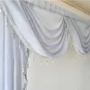 Light Gray Beaded Wavy Valance Curtain Simple Rod Pocket Top Linen Tulle Waterfall Curtain for Living Room Bay Window Drapes