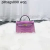 Handväska 7a Kelis äkta läder Handgjorda kvinnor Crossbody Epsom Cowhide Väskor Designer Handväska Kvinnor Färg SecondGeneration Mönster Purple Layer Cow Person