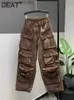 Jeans femminile Deat Womens jeans High Waist Green Brown Limited Compocets Merce a larghezza dritta jeans 2024 Summer NUOVO 29L3955 C240411