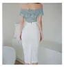 Robes de travail Ensemble en deux pièces 2024 Summer Temperament Ligne Collar Lace Top Woman Fashion High Taist Sac Hip Jupe