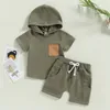 Summer Toddler Baby Boys Clothing Set Kid Tracksuit Hooded T-shirt med elastiska midjeshorts barndräkt kläder