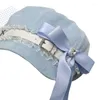 Berretti cappello giapponese con berretti da baseball primaverile Bowknot per pittore per la pelle adolescente adulta