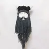 New Wig Beard Hats Viking Beard Beanie Horn Hat Winter Warm Mask Original Handmade Knit Helmet and Removable Beard Halloween Cap