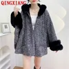 5 Colors 2023 Women Winter Loose Double Turn Fur Sleeves Poncho Big Pendulum Capes Oversize Cloak Long Thicken Coat With Hat