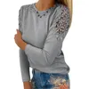 Camas femininas 2024 Slim Lace Hollow Out Manga Longa Pullover de T-shirt Top