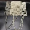Drawstring Women's Simple Casual Hollow Out Design Handbag Fashion Pearl White Silver Beaded Shoulder Bag Large Capacity Versatile Bags