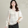 Blouses pour femmes 2024 femmes Jacquard Silk Tops beige Loy-Key Floral Pattern chinois Qipao Style Clothes Office Lady Elegant tenue