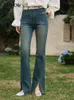 Jeans pour femmes mésavanes hautes Micro évasé pour les femmes printemps 2024 élastique slim fit ourlet à collision