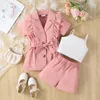 Clothing Sets Ceeniu 4-7Y Children's Suit For Girls Blazer Ruffles Coat Camisole Top Brown Pants Summer Kids Clothes