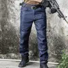 Men's Jeans Outdoor Military Tactical Straight Leg Multi Pocket Elastic Slim Fit Long Pants Special Forces Combat Trousers