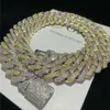 2024 Bijoux Hip Hop Silver Silver Moisanite Bracelet Cubain Bracelet 14 mm Two Tone Iced Out Diamond Gold Plated Cuban Link Chain