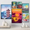 Vintage Japan California Canvas Painting Travel Amsterdam Moskou Poster Toeristische landschap Wall Art for Living Room Home Decor