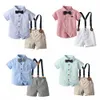 Bow Tie Baby Kids Clothing Sets Shirts Shorts Striped Cardigan Boys Toddlers Short Sleeved tshirts Strap Pants Suits Summer Youth Children Clothes siz L7SF#