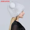 JINGERYA REAL FOX FORS CHAUTS RUSSIE FEMMES KNITTD CAP MARCHE DE haute qualité Couture à main les bonnets d'hiver Naturel Fur Snow Hat