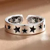 Cluster ringen trendy oude zilveren kleuropening voor mannen vrouwen pentagram ster elegante ringband eenvoudig vingeraccessoire