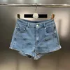 Jeans pour femmes 2024 collection d'été haute taille noire de contraste bleu couleur bodycon short denim short 420