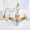 Bathroom Sink Faucets Polished Chrome Gold Color Brass Swivel Dual Cross Handles Kitchen Wet Bar Vessel Faucet Mixer Tap One Hole Asf805