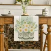 Summer Spring Eucalyptus Leaves Daisy Vase Linen Table Runner Wedding Party Home Decor Easter Kitchen Dining Table Tablecloth