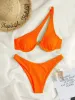 2024 Summer Thong Bikinis Donne Push Up Abitaggio da bagno One Spalla Patchwork Beachwear Swimwear Subwire Tut Out Swim