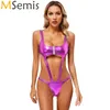 Kvinnors badkläder Kvinnor Metallisk glänsande One Piece Swimsuit ärmlös Front Zip Pad-Free Briefs Cutout Bodysuit Jumpsuit Beach Costume