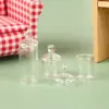 1PC Dollhouse em miniatura de vidro transparente jarra de doce garrafa de armazenamento jarra minúscula com capa Decoração de cozinha Toy Doll House Acessórios