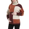 Maternity Turtleneck Sweaters Winter Warm Long Sleeve Color Block Knit Pullover Sweater Tops Pregnancy Women Clothes