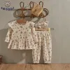 Hosen Ewodos 03 Jahre Baby Girls 3pcs Frühlings -Herbst -Outfit -Sets Langarmblumen -Button Down Tops + Hosen + Stirnband -Set für Kleinkind