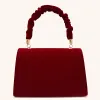 Wildleder -Kupplungsbeutel mit Perle Vintage Red Box Form Top Griff kleiner Marke Luxus Frau Tasche für Hochzeitsfeier Designer Handtasche
