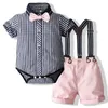 4 pièces bébé vêtements d'été gentleman plaid décontracté body à manches courtes + shorts pour tout-petit sets tenues de vêtements nouveau-nés bc433