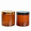 14pcs Cosmetic Containters 89Dia. Empty Facial Cream Jar Shiny Gold Black Lid Brown Plastic Hair Wax Pots Refill Bottle 500ML