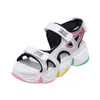 Scarpe vestiti piattaforma estiva moda colori misti arcobaleno arcobaleno di punta di piedi sandali leggeri soft sport stile 5,5 cm zeppe da spiaggia da spiaggia da spiaggia