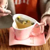 Cups Saucers Keramik Tee Tasse Kaffee Untertassen Set Löffel Teetasse und Milch Bahne Tisch Esszubehör Koreanische Geschenk