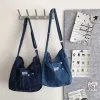 Tvättade denim tygväskor för kvinnor axel bok väska blå jean stjärna broderi multi-pocket stor kapacitet shopper messenger y2k väska