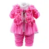 Trousers Fashion Princess 3pcs Clothing Sets Flower Coat+t Shirt+pants Toddler Girl Cotton Suit Children Baby Kids Birthday Party Outfits