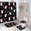 Shower Curtains Cartoon Santa Claus Bathroom Set Curtain Non-Slip Rug Bath Mat Lid Toilet Cover Christmas Xmas Gift Home Bathtub