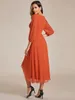 Simple Evening Dresses Vneck Long Sleeves Pleated Ruffles KneeLength 2024 BAZIIINGAAA of Chiffon Burnt Orange Bridesmaid Dress 240401