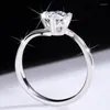 Cluster anneaux tfglbu 1ct d vvs1 6,5 mm Ring Moisanite 6 dents argent 925 Brilliant Cut Gem Solitaire Wedding Promise Bijoux