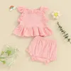 Clothing Sets CitgeeSummer Toddler Baby Girl Outfits Sleeve Button Ruffle Tops Shorts Set Casual Clothes