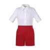 Pettigirl Spring Boys Baby Children Barnkläder Set Skjorta med justerbar hylsa röda shorts kläder från 2 till 8 år