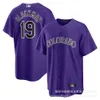 Montanhas rochosas de camisas de beisebol Blackmon#-19 Bryantwxw23 Jersey de jogador branco roxo