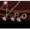 Necklace Earrings Set Exquisite Multi Color Cubic Zirconia Flower Crystal Drop Piercing 925 Sterling Silver El Collar