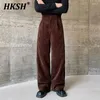 メンズパンツhksh秋と冬の厚いコーデュロイリボンデザインワイドレッグストレートカジュアル韓国ファッションタイドズボンHK0063