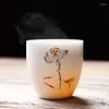 Juegos de té 2 piezas/set chino hecho a mano de té artesanía de té artesanía de cocina uso de la sala de estar de la cocina de la taza de té de porcelana descolorida